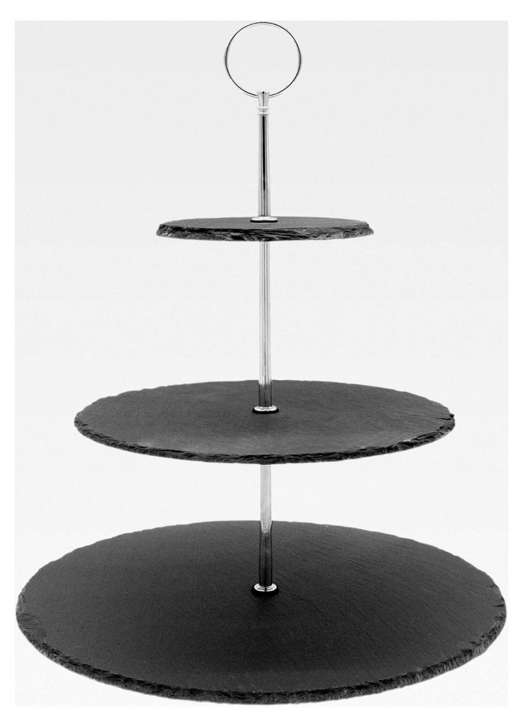 Runde Schiefer-Etagere mit 3 Ablagen - 32 x 30 cm - 3-stöckiger Etagenständer mit Griff - Schiefertablett für Buffet und Servieren
