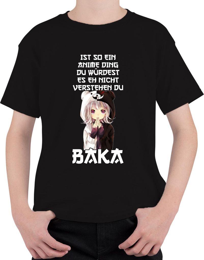 Anime Ding du würdest es nicht verstehen BAKA kawaii chibi otaku Uni Kinder T-Shirt, Schwarz, 140