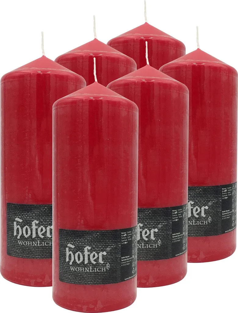 6 Candele a Colonna Hofer Professionali Rosso Papavero 80h 8x20cm