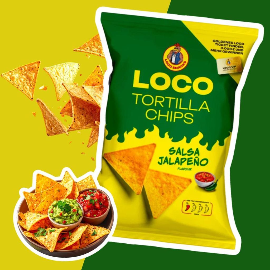 Loco Tortilla Chips – Salsa Jalapeño & Orientalische Gewürze | Extra Knuspriger Gourmet-Snack | 100g+Heartforcards Versandschutz