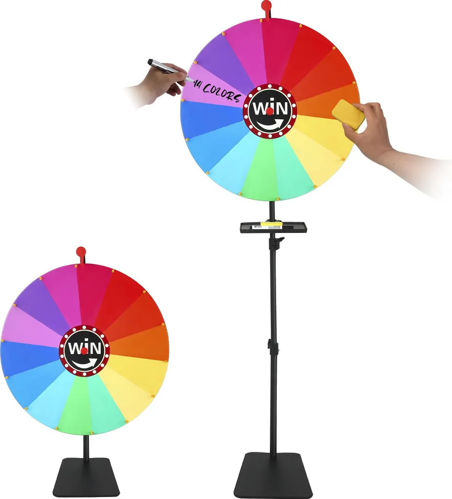 Ruota della fortuna - Ruota girevole - Diametro 40 cm - Base regolabile in altezza - Portapenne - Per lotterie e giochi di parole - Dai 14 anni in su - Multicolore