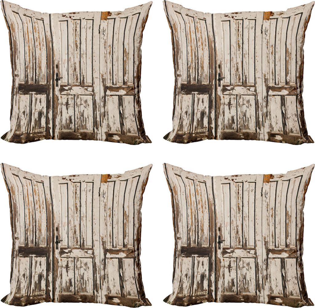 ABAKUHAUS Rustikal Kissenbezug Set (4 Stück), Vertikal Rustic Planks, Moderner Doppelseitiger Digitaldruck, 40 cm x 40 cm, Braun weiß