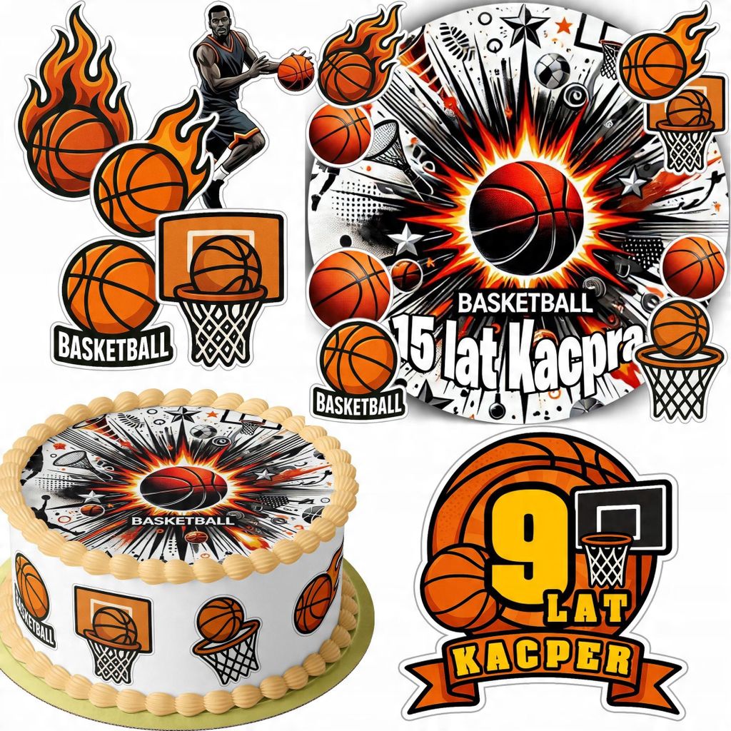 Zestaw Opłatek Na Tort 20Cm + 16 Postaci - Koszykówka + Produktbild 