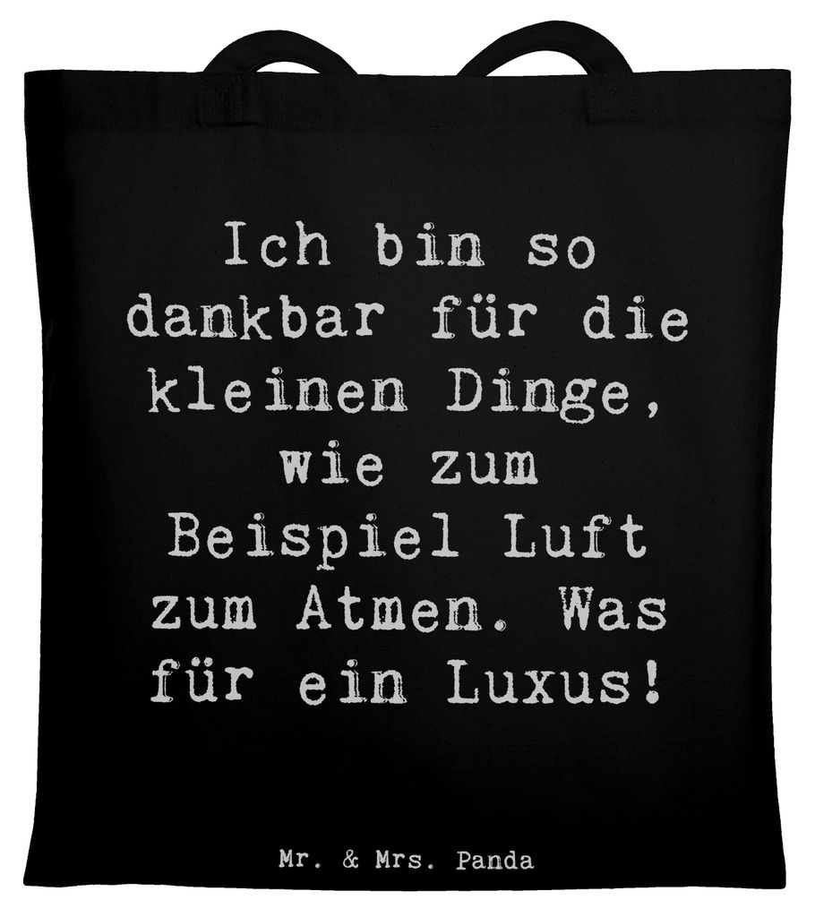 Mr. & Mrs. Panda Beutel Spruch Dankbarkeit für kleine Dinge - Schwarz - Geschenk, Zitat, Tasche, Stressbewältigung, Tote Bag, Achtsamkeit, Schult...