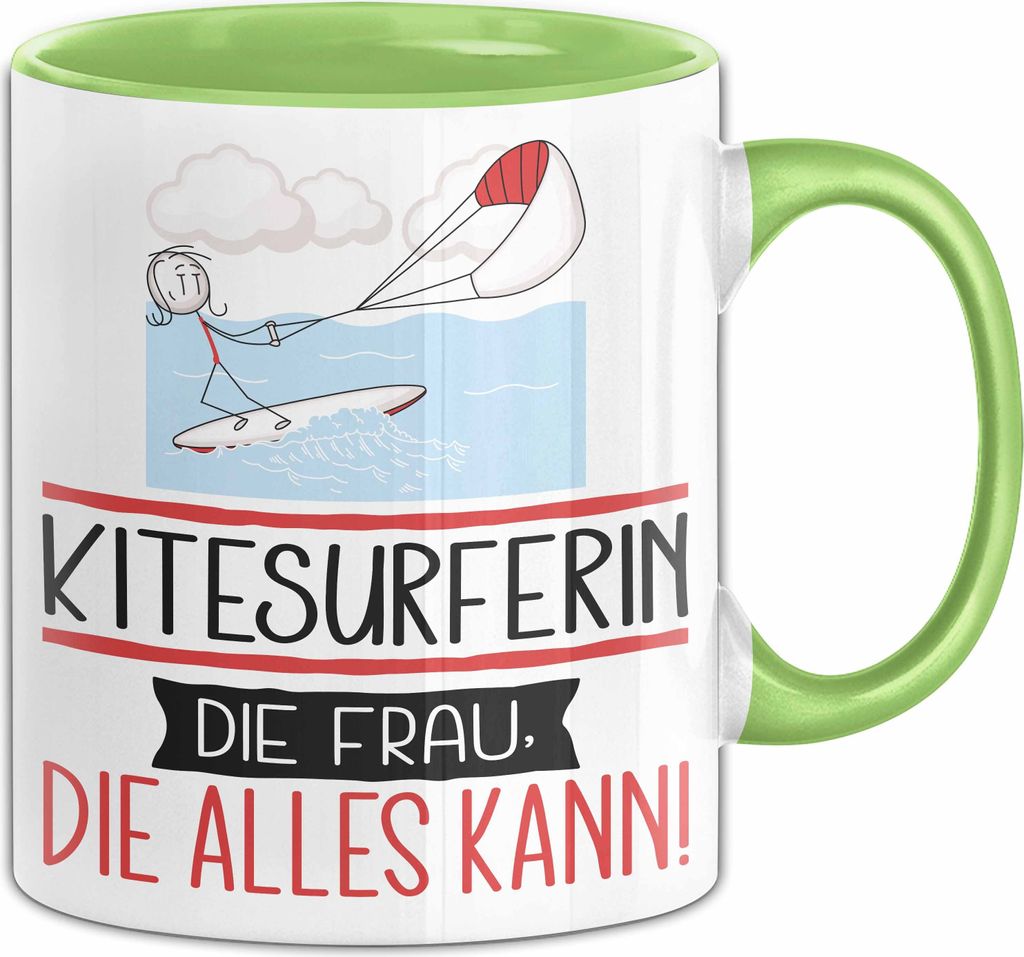 Kitesurferin Geschenk Tasse Becher Die Frau Die Allen Kann Geschenkidee für eine Kitesurferin Lustig (Grün)