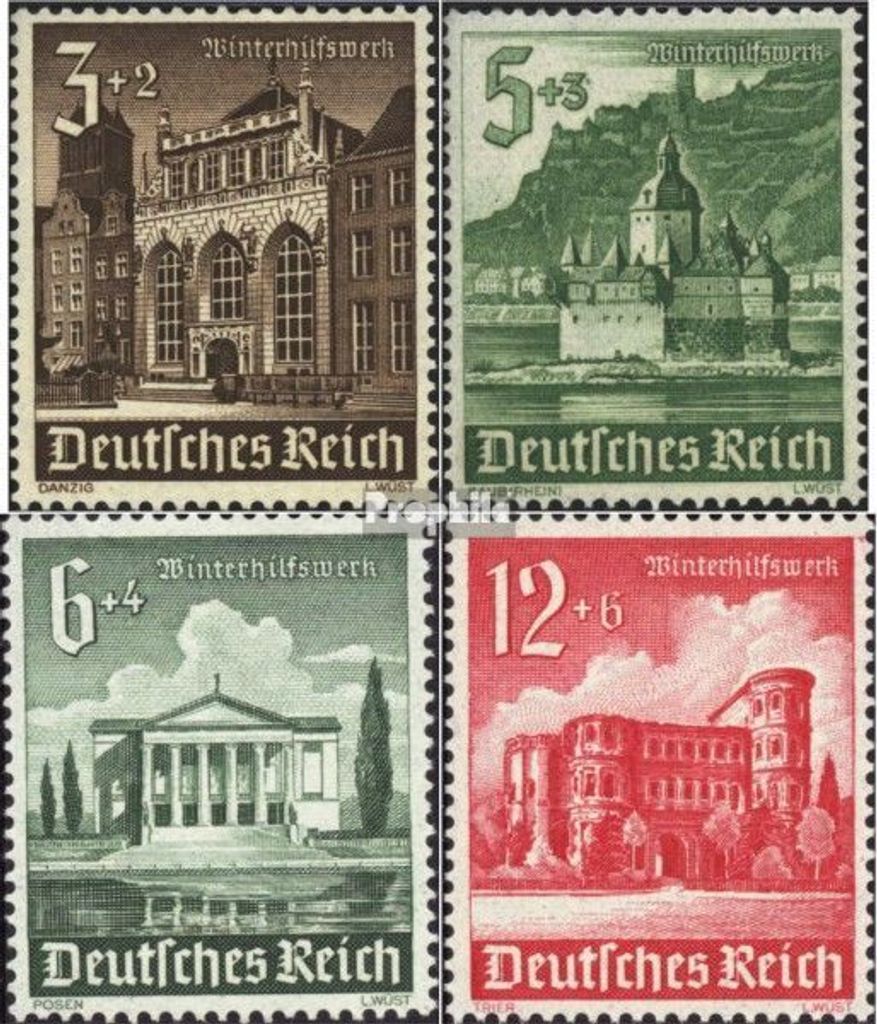 Briefmarken Deutsches Reich 1940 Mi 751,753,754,756 mit Falz Winterhilfswerk: Bauwerke