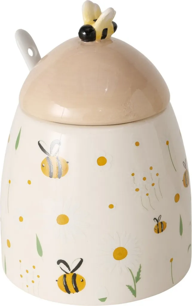 Barattolo in ceramica con coperchio e cucchiaino HONEY, 445 ml