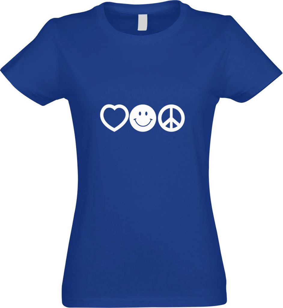 Kiwistar - T-Shirt tailliert - Damen - royal - Love Happy Peace - Liebe Glück - mit Motiv Bedruckt - Funshirt Design - Sport - Freizeit - Damen - S
