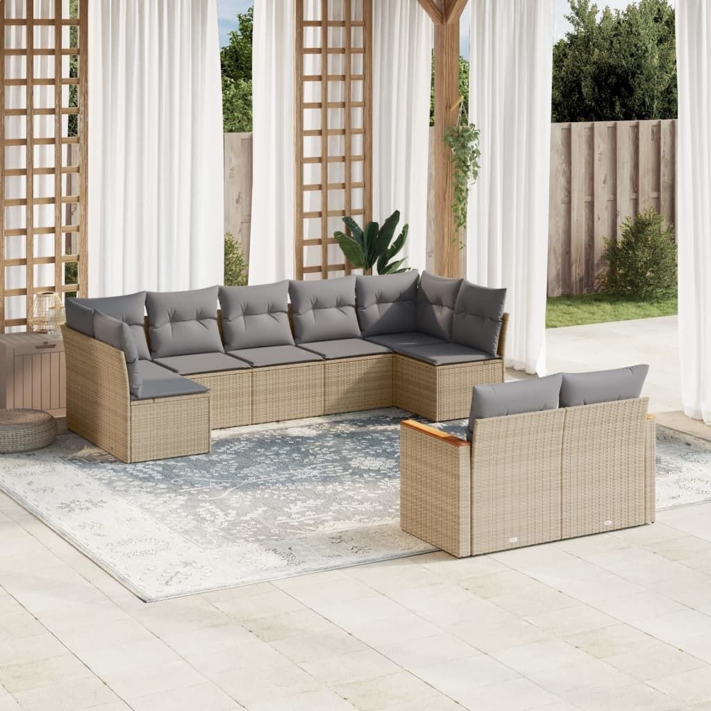 9-tlg. Garten-Sofagarnitur mit Kissen Beige Poly Rattan 3258692