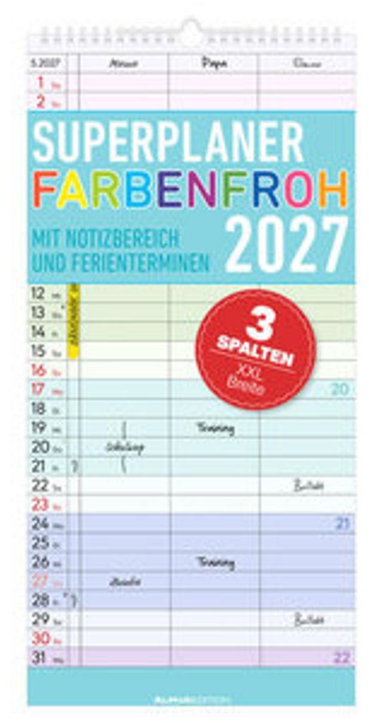 Superplaner Farbenfroh - 3 Spalten 2027 Produktbild 