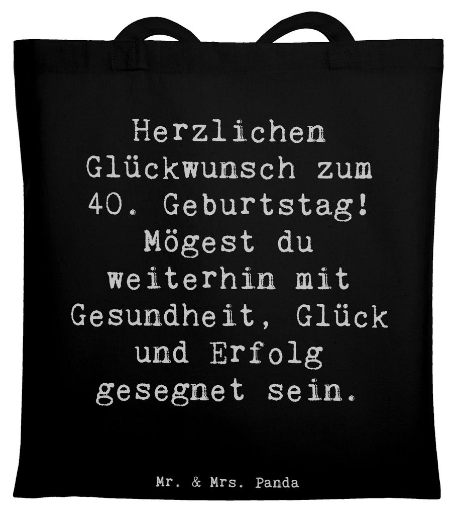 Mr. & Mrs. Panda Tote Bag Spruch 40. Geburtstag - Schwarz - Geschenk, Jutetasche, Meilenstein, canvas tasche, Shopping, Jubiläum, Feier, Schultasc...
