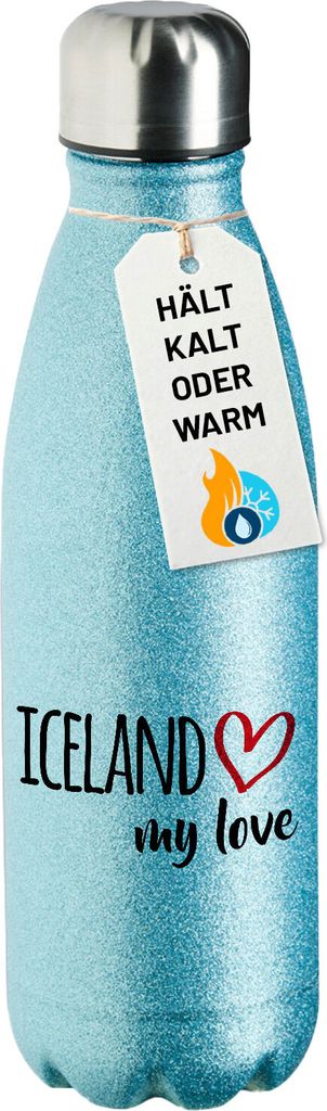 Huuraa Trinkflasche Iceland my love 500ml Blue Edelstahl Wasserflasche Trinkflasche Geschenkidee