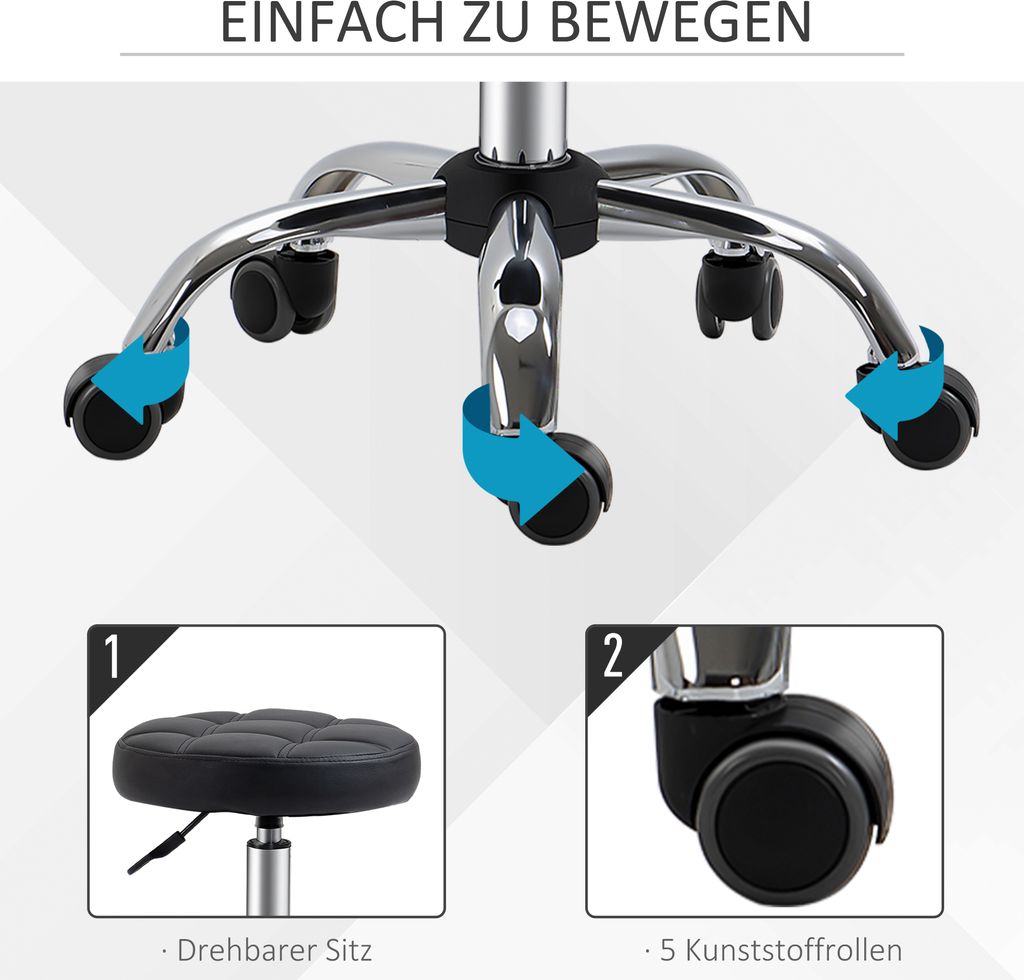 HOMCOM Zestaw 2 taboretów obrotowych z kółkami taboret Zdjęcie produktu 6