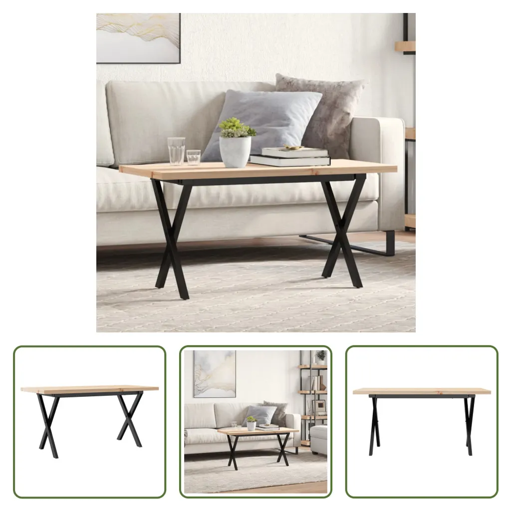 Coffee Table Industriale X-Frame 90cm Legno Massello e Metallo Ghisa