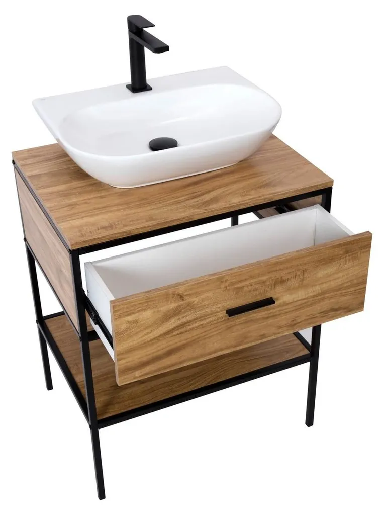 Meuble vasque 60cm Blackframe en Érable brillant, structure noire design