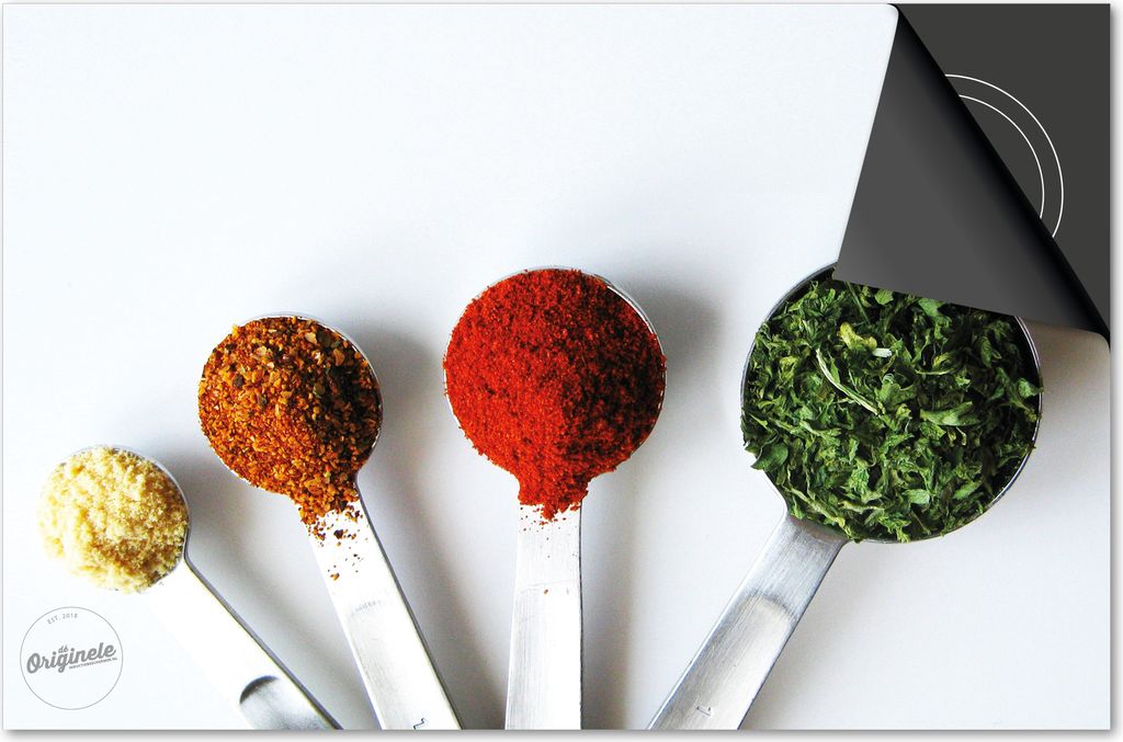 Induktionsschutz 77x51 - abdeckplatte Induktion matt- Dietrix Kochfeldschutz- Exklusive - Gewürze und Löffel - Mitalen Löffel mit Kräuter