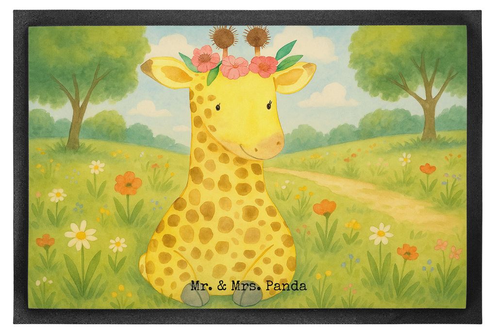 Mr. & Mrs. Panda fußmatte Giraffe Blumenkranz Design 50 x 75 cm - Weiß - Geschenk, Gummimatte, Selbstliebe, abstreifer, Abenteurer, Fußabtreter,...