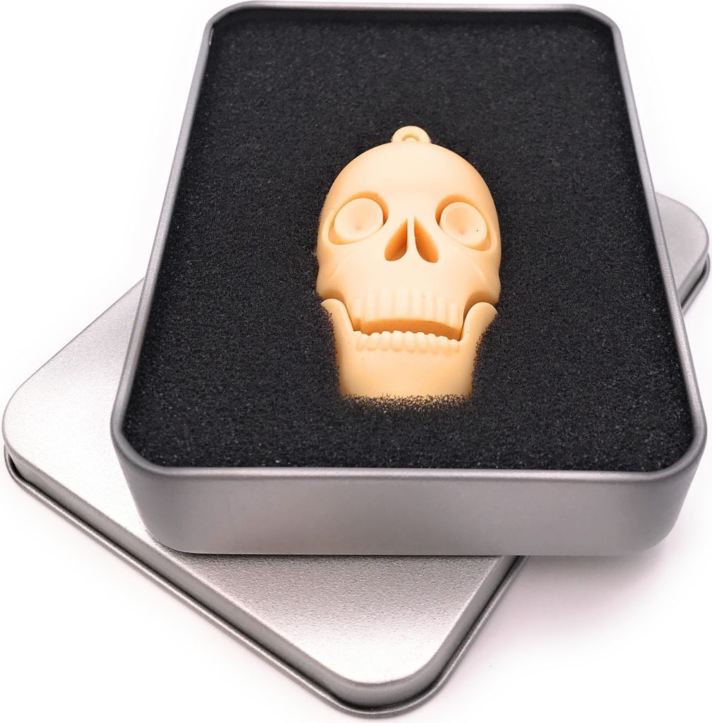 Onwomania Totenkopf in Weiß ganz Hell USB Stick in Alu Geschenkbox 16 GB USB 3.0