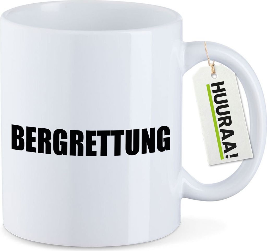 Huuraa Kaffeetasse Bergrettung Schriftzug 330ml Weiß Keramik Kaffeebecher Geschenkidee