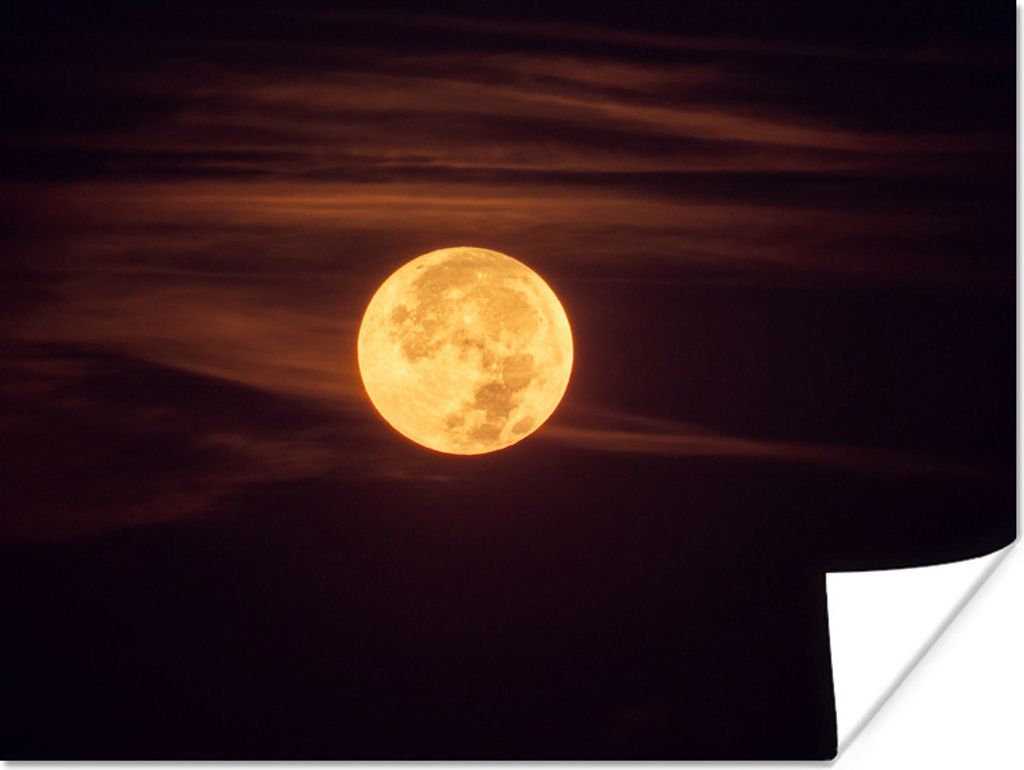 MuchoWow Poster Mond - Orange - Nacht 80x60 cm - Kunst für zu Hause