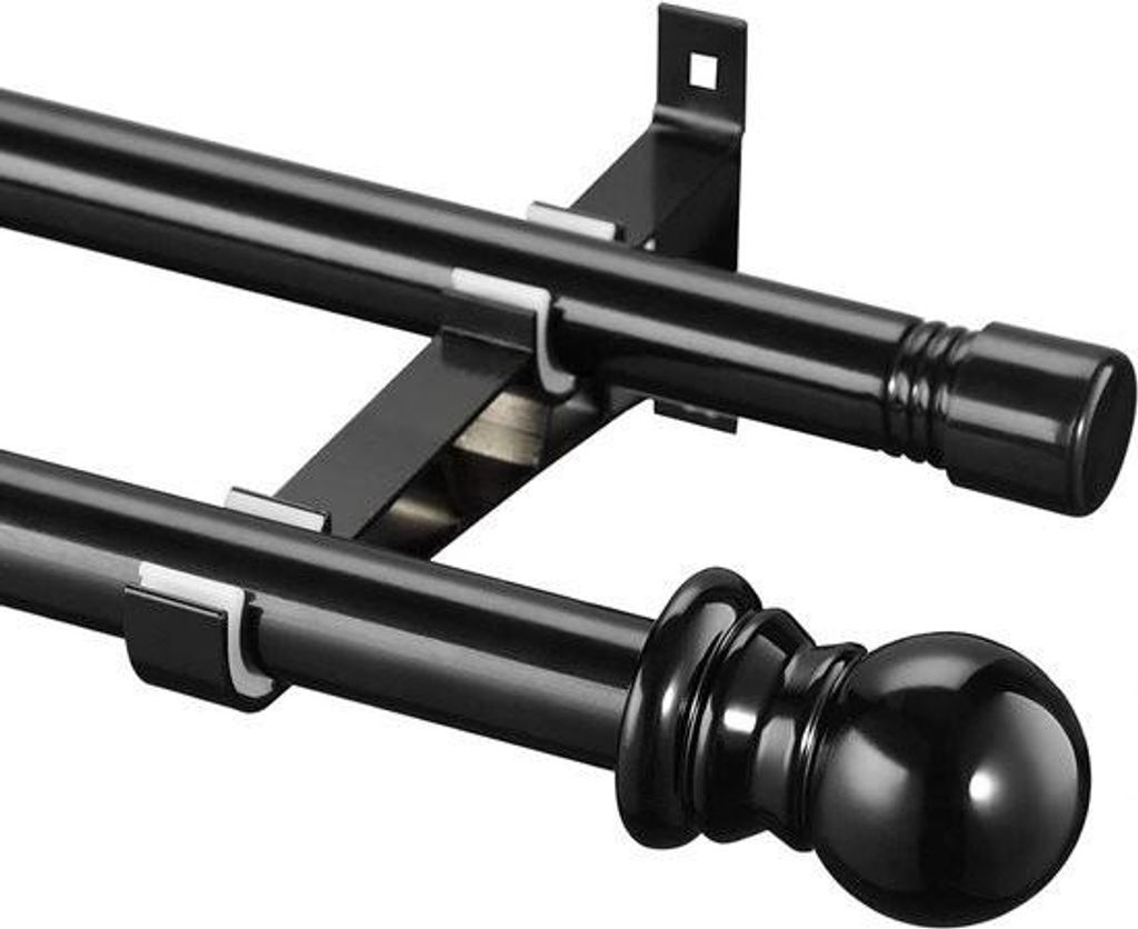 Doppelte Gardinenstange - Ausziehbar - 76-332 cm - Schwarz - Edelstahl