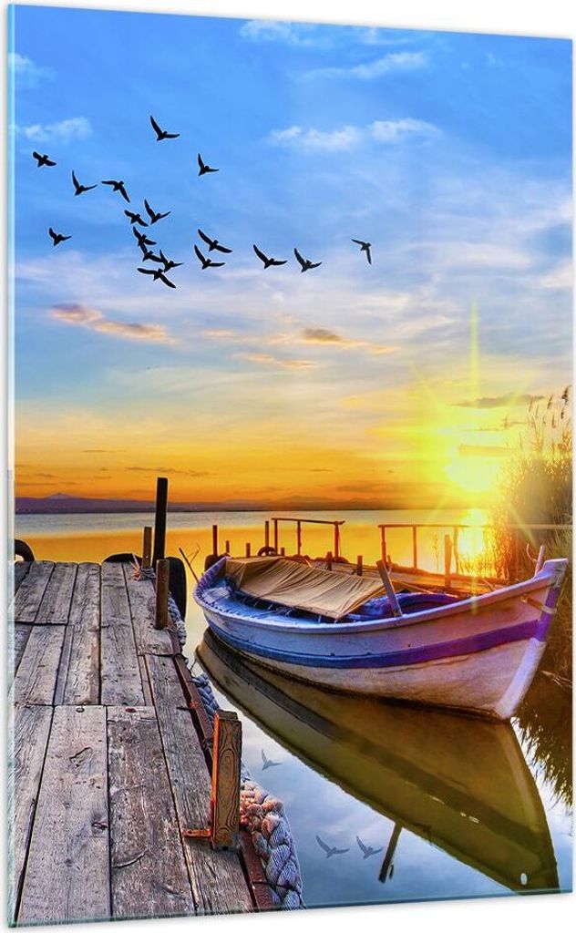 Bilder auf glas - Einteilig - See Boot Wasser - 70x100cm - Glasbilder - Wandbilder - Bilder - zum Aufhängen bereit - Wanddekoration aus Glas - Gla...