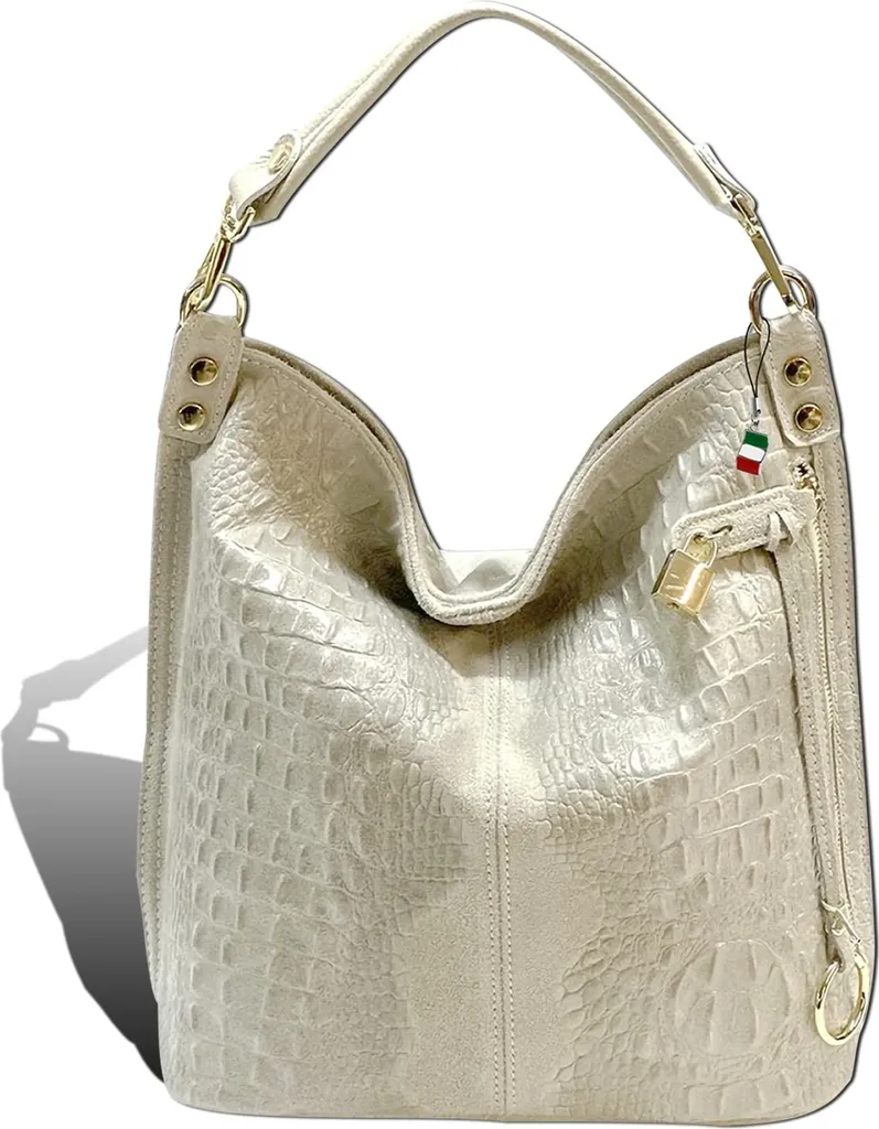 Sac à main Shopper en cuir beige effet croco - Sac pochette Florence