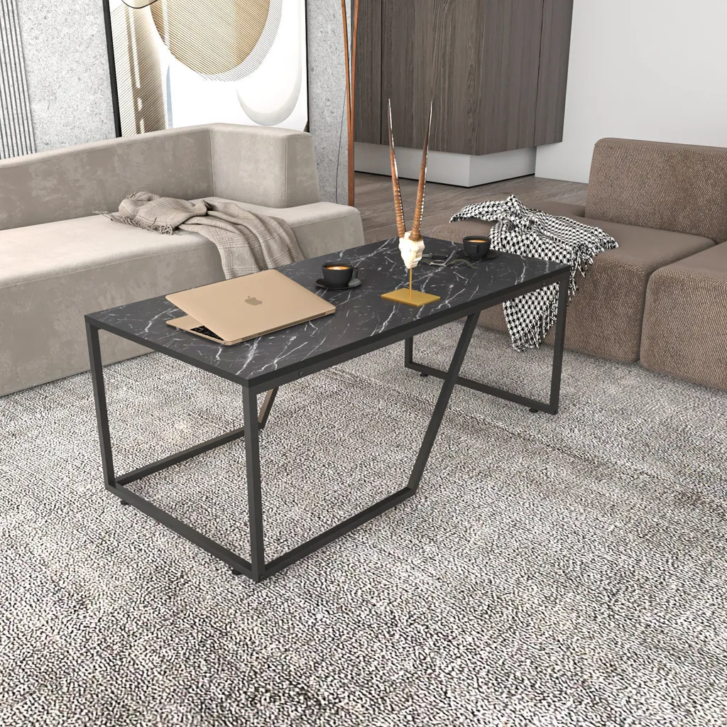 Grande Table Basse Noire Wendy 120x48 cm avec Plateau Large et Robuste
