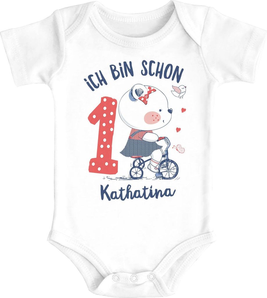 Baby Body mit Namen und Zahl zum 1. Geburtstag kleiner Bär Geschenk Mädchen Baumwolle SpecialMe weiß 0-3 Monate