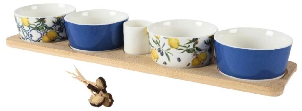 Porzellan-Tapas-Set auf einem Holztablett Produktbild 