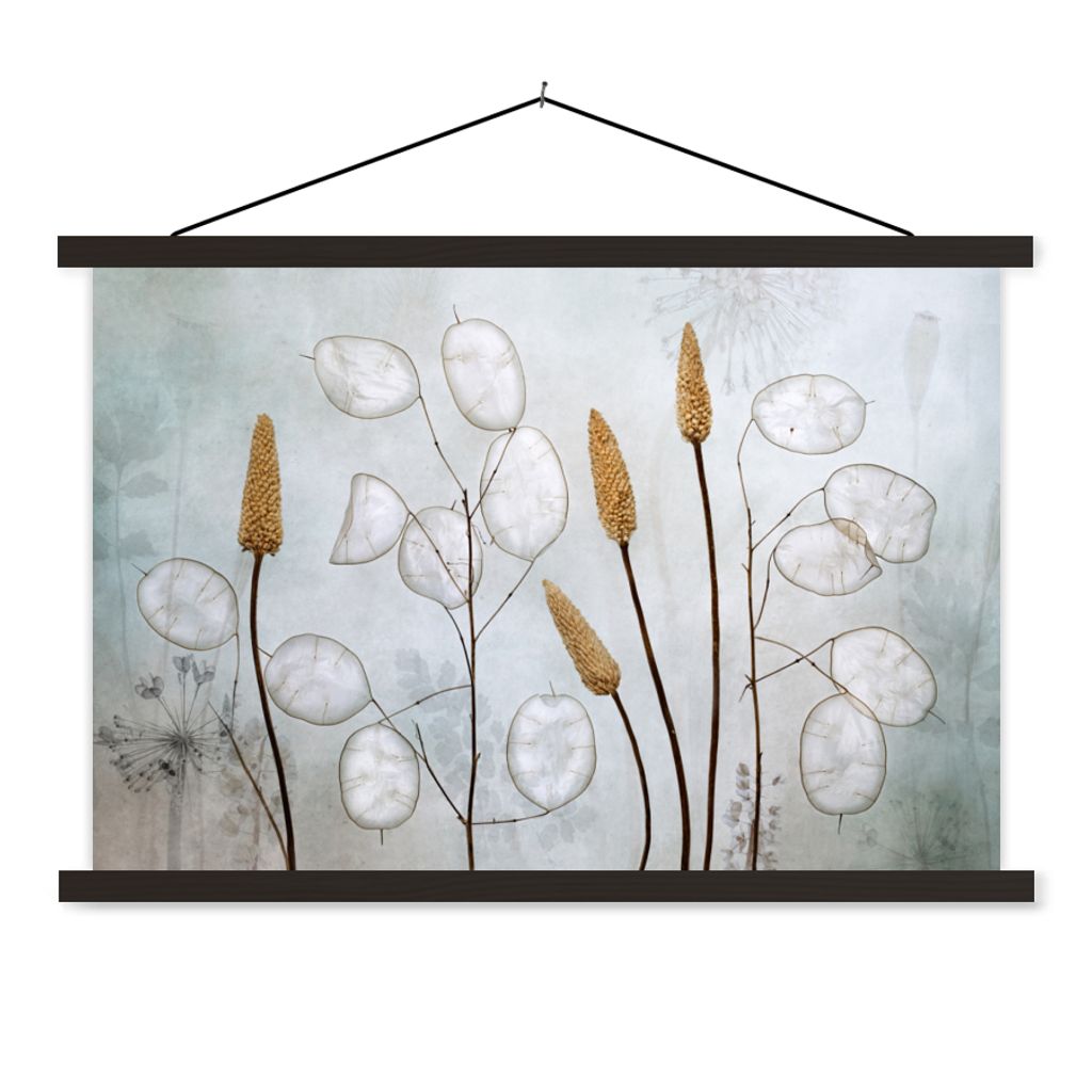 MuchoWow Textilposter Stilleben - Trockenblumen - Natur 90x60 cm mit schwarzem Rahmen - Aufhängungssatz