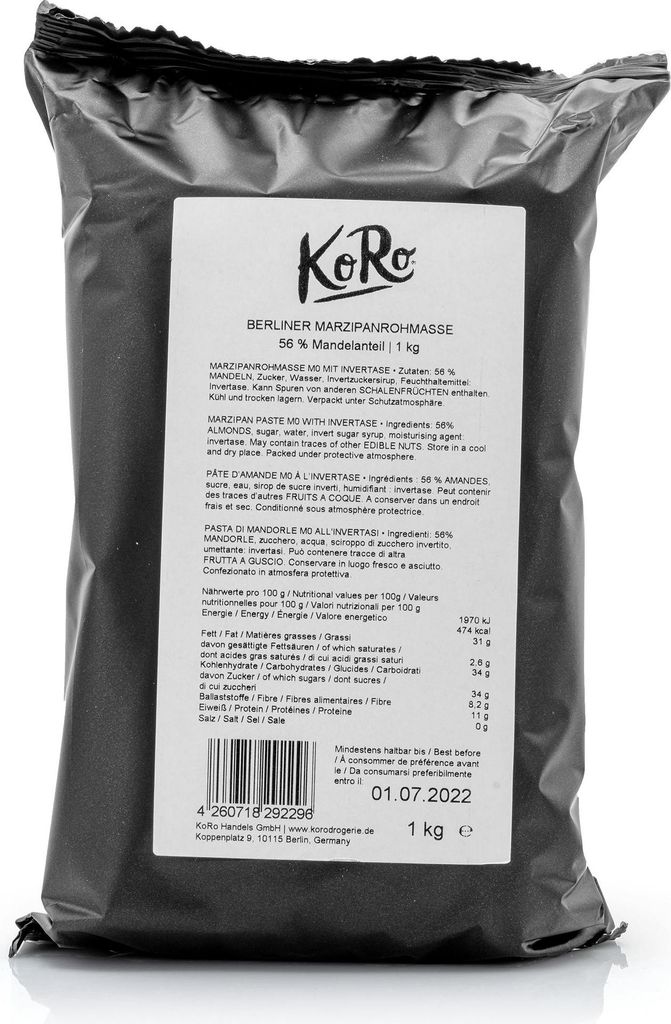 KoRo I Berliner Marzipanrohmasse mit 56 % Mandeln | 1 kg Produktbild 