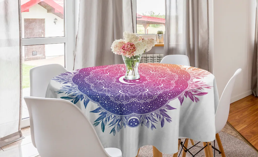 ABAKUHAUS Galaxy Mandala Tovaglia rotonda, elaborata stanza luna, tovaglia circolare per sala da pranzo cucina decorazione, 150 cm, multicolore
