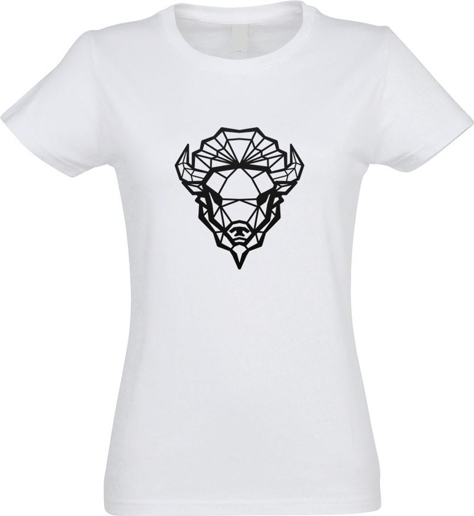 Kiwistar - T-Shirt tailliert - Damen - Weiss - Bison Büffel Polygon - mit Motiv Bedruckt - Funshirt Design - Sport - Freizeit - Damen - M