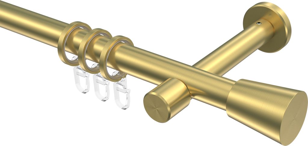 Interdeco Gardinenstange / Vorhangstange Messing-Optik, Typ Prestige Sitra (Konus), 20 mm Ø 1-läufig, 260 cm