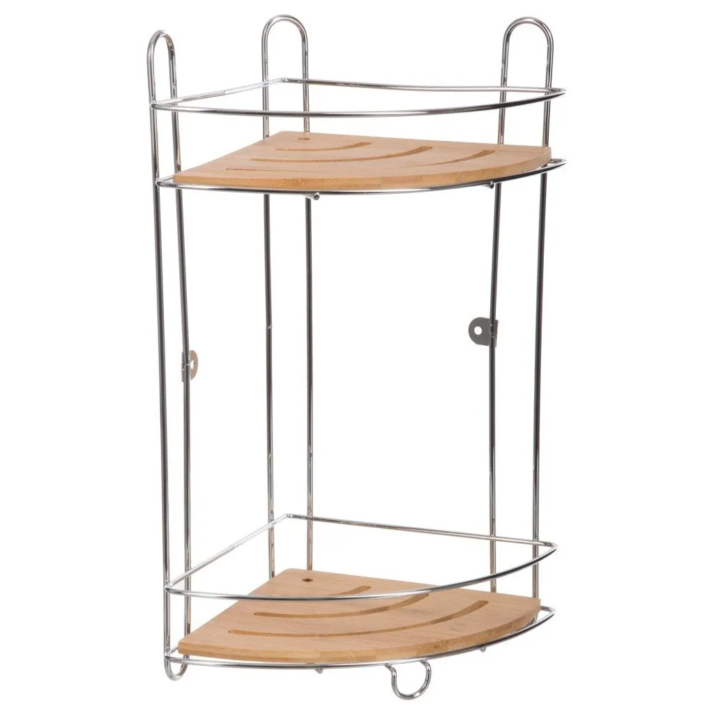 Étagère de salle de bain d'angle suspendue en bambou naturel - 2 niveaux
