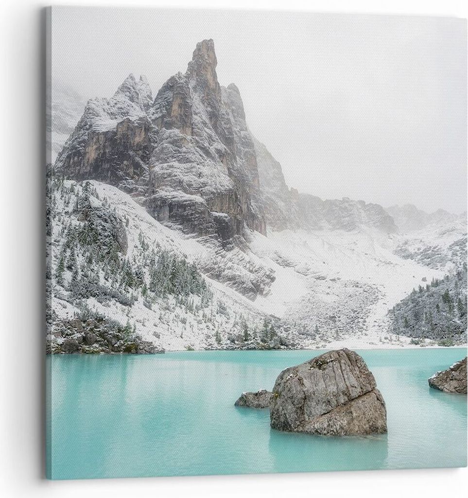 Bild auf Leinwand - Leinwandbild - Einteilig - Berge See Schnee - 70x70cm - Wand Bild - Wanddeko - Wandbilder - Leinwanddruck - Bilder - Wanddekora...