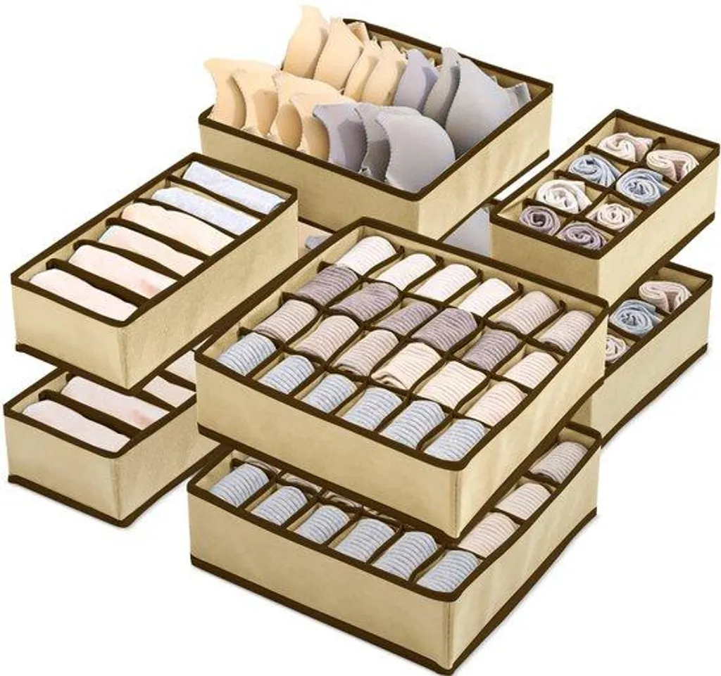 Boîte de rangement lingerie beige x8 pour optimiser tiroirs et placards