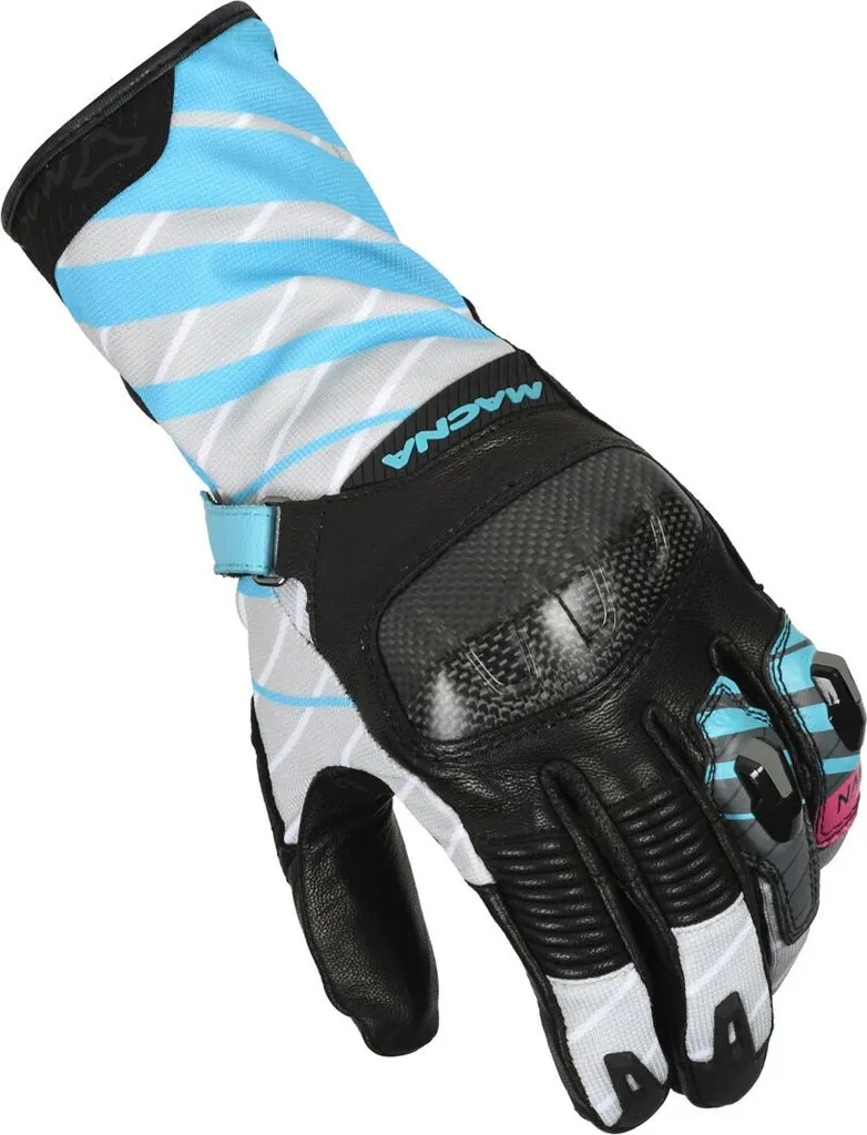 Gants de moto été femme perforés Macna Krown cuir respirant noir bleu L