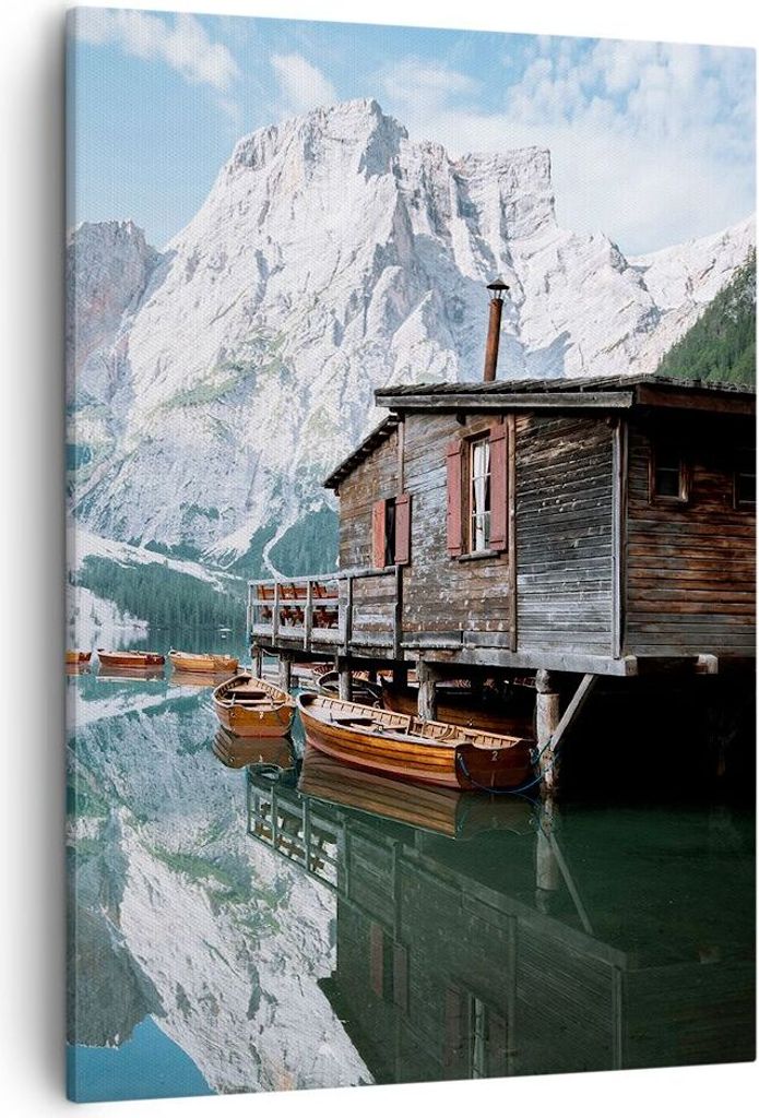Bild auf Leinwand - Leinwandbild - Einteilig - Cottage Oben Der See - 50x70cm - Wand Bild - Wanddeko - Wandbilder - Leinwanddruck - Wanddekoration ...