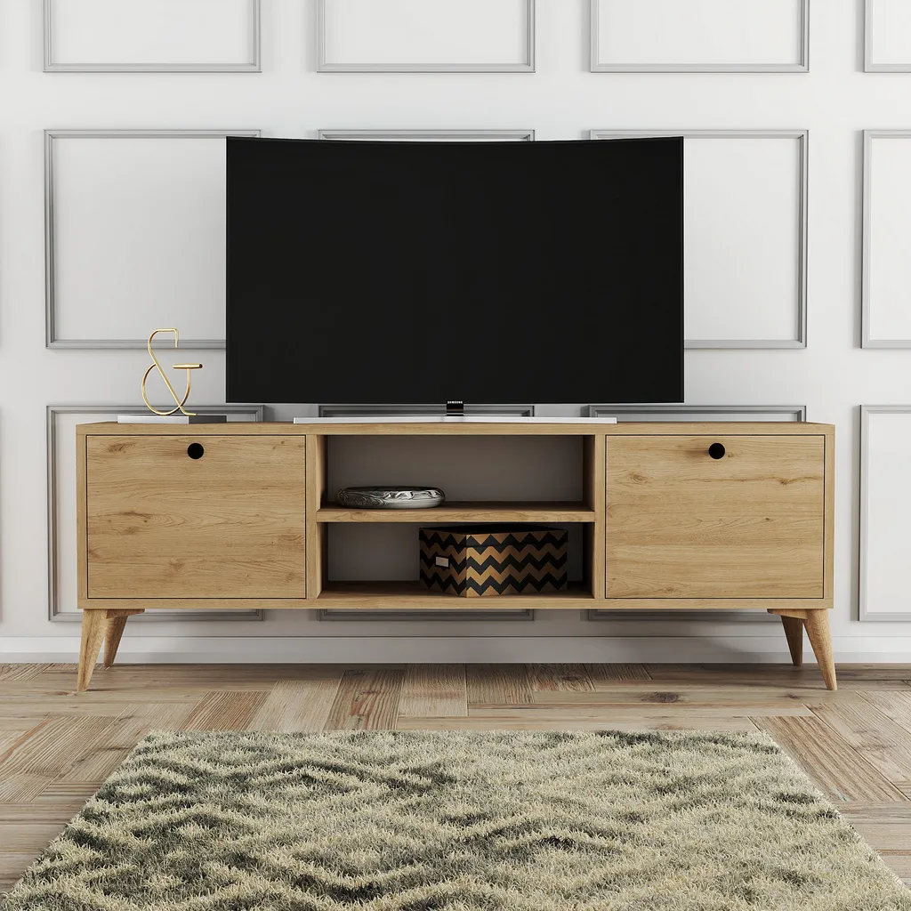 Meuble TV Robuste 138 cm en Mélaminé Chêne Skye Decor Dolce 1122