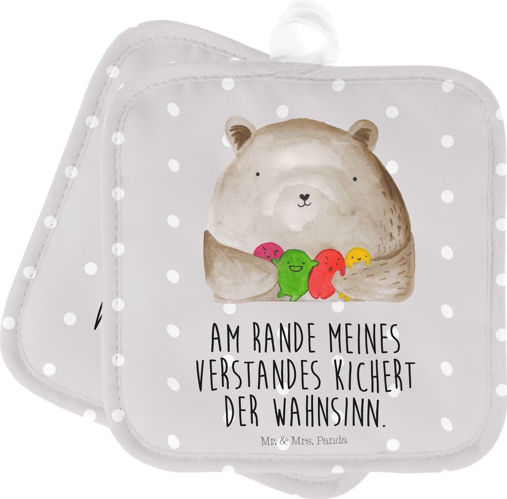 Mr. & Mrs. Panda Topfuntersetzer Bär Gefühl - Grau Pastell - Geschenk, Topflappen Set, Durchgedreht, Ofenlappen, Wahnsinn, Teddy, topfhalter, Top...