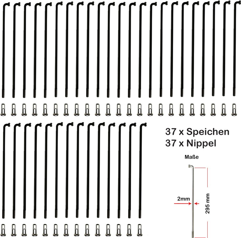37 Stück Speichen 295mm Spokes schwarz VERZINKT 2mm inkl. Produktbild 