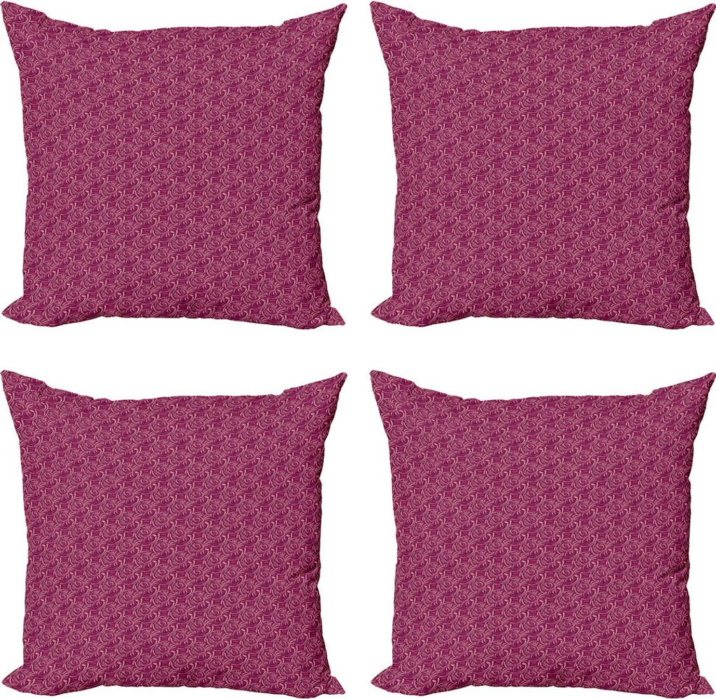 ABAKUHAUS Rosen Kissenbezug Set (4 Stück), Abstrakt Weibliche Blumen, Moderner Doppelseitiger Digitaldruck, 45 cm x 45 cm, Dunkle Magenta Plum