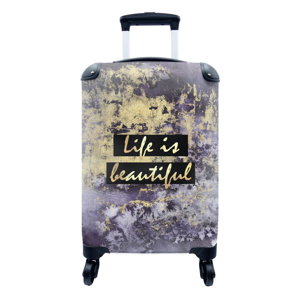 MuchoWow Koffer Handgepäck Trolley Rollkoffer Kleine Reisekoffer mit 4 Rollen - Zitate - Leben - Gold - Cabin Size < 55x40x23 cm & 55x40x20 cm -...
