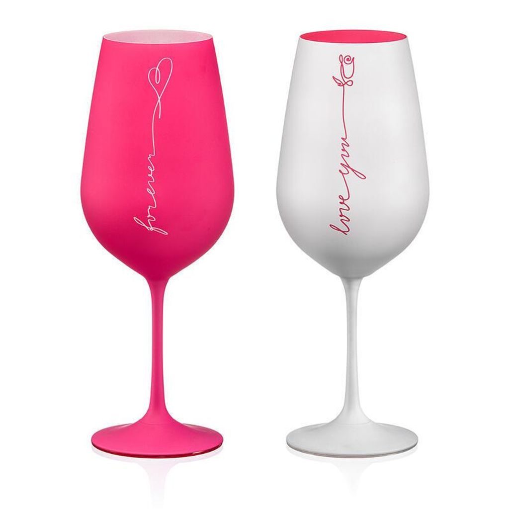 Weingläser LOVE 550 ml – 2er Set Kristallglas in Pink & Weiß – romantisches Geschenkset mit Herz-Dekor für Paare & besondere Anlässe