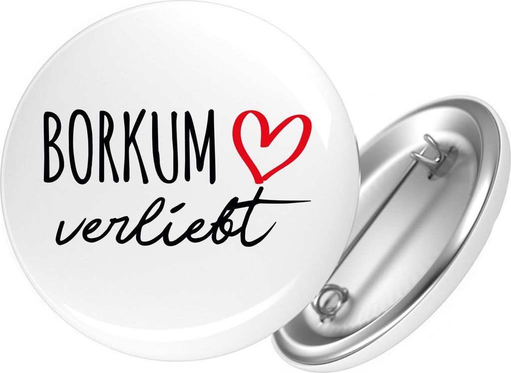 Huuraa Button Borkum verliebt 25mm rund mit Sicherheitsnadel Ansteckbutton Geschenkidee