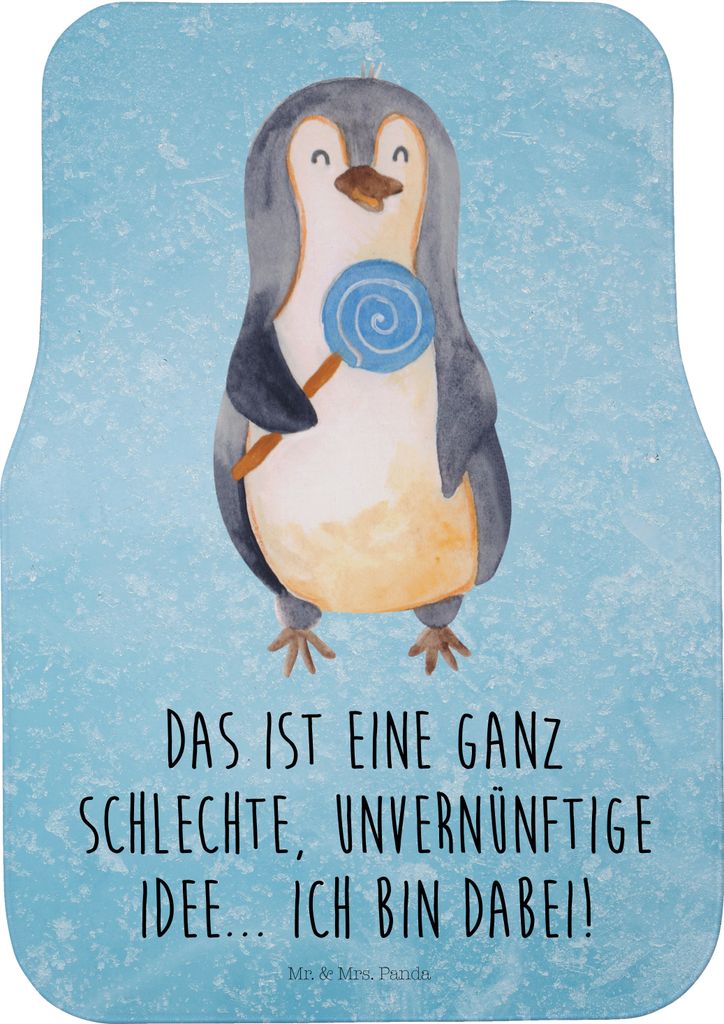Mr. & Mrs. Panda Auto-Fußmatte Pinguin Lolli - Eisblau - Geschenk, Süßigkeiten, Fußmatte Auto, Automatte, Spruch, Rebell, Unvernünftig, Teppic...