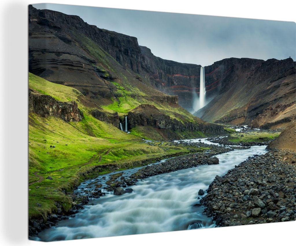 OneMillionCanvasses - Leinwandbilder - 140x90 cm, Die Landschaft des Hengifoss, Wandbilder Kunstdruck Wanddekoration