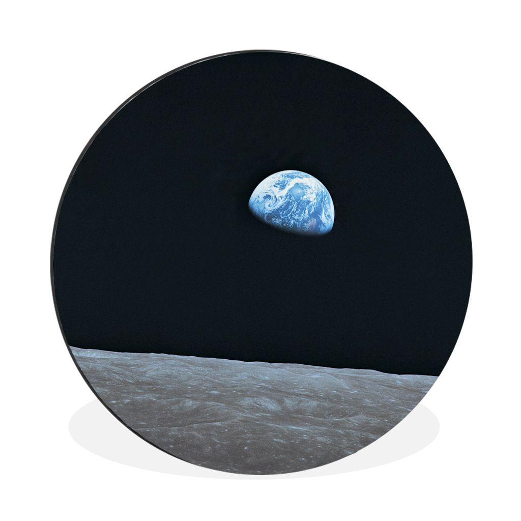 MuchoWow Aluminium Wandkreis Die Erde vom Mond aus Ø 30 cm Wanddeko Modern Wohnzimmer - Wand Bild - Wohnzimmer - Runde Bilder - Alubilder - Kuns...